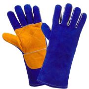 Краги спилковые САПФИР нить KEVLAR зимние-мех/синие, желтая ладошка/
